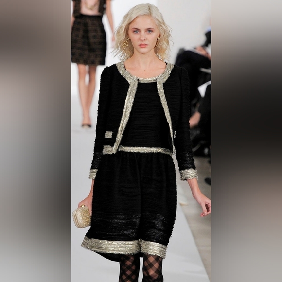 *$4,300 OSCAR DE LA RENTA GORGEOUS BLACK SILVER SILK RUNWAY DRESS US 10 L - Picture 6 of 12